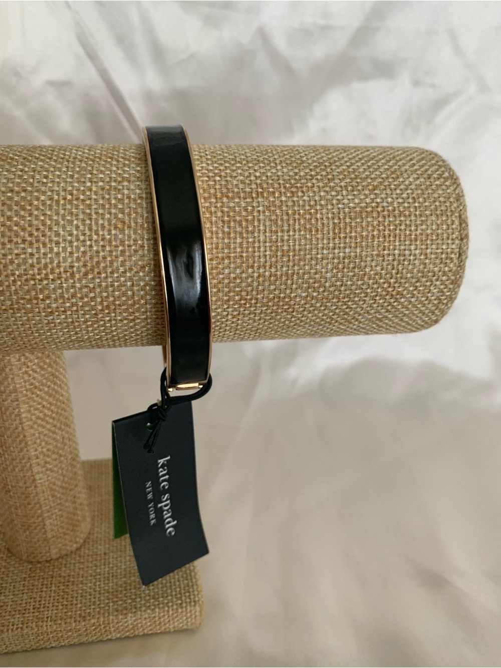 kate spade Black Patent Hinged Bangle with Gold Trim